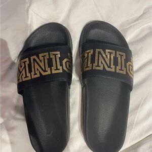 PINK VS Black and Gold Slide Sandals size 9